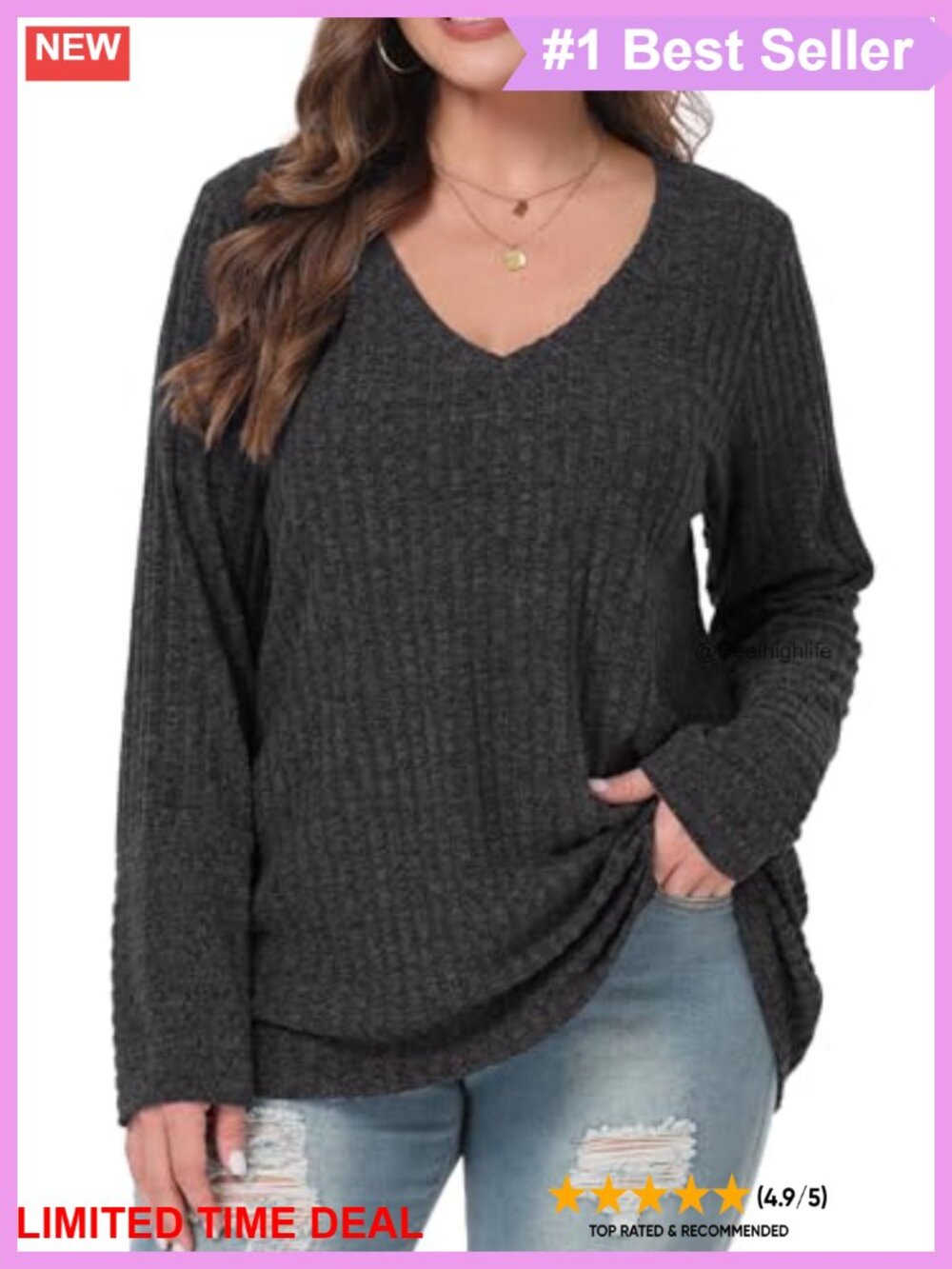 Women's Plus Size Tunic Sweater V Neck Long Sleeve Pullover Soft Comfy